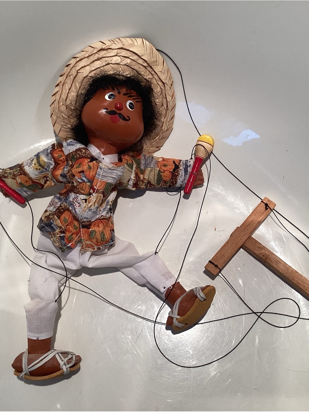 Handcrafted Brown-Headed Puppet Marionette with Straw Hat - Kids Toys